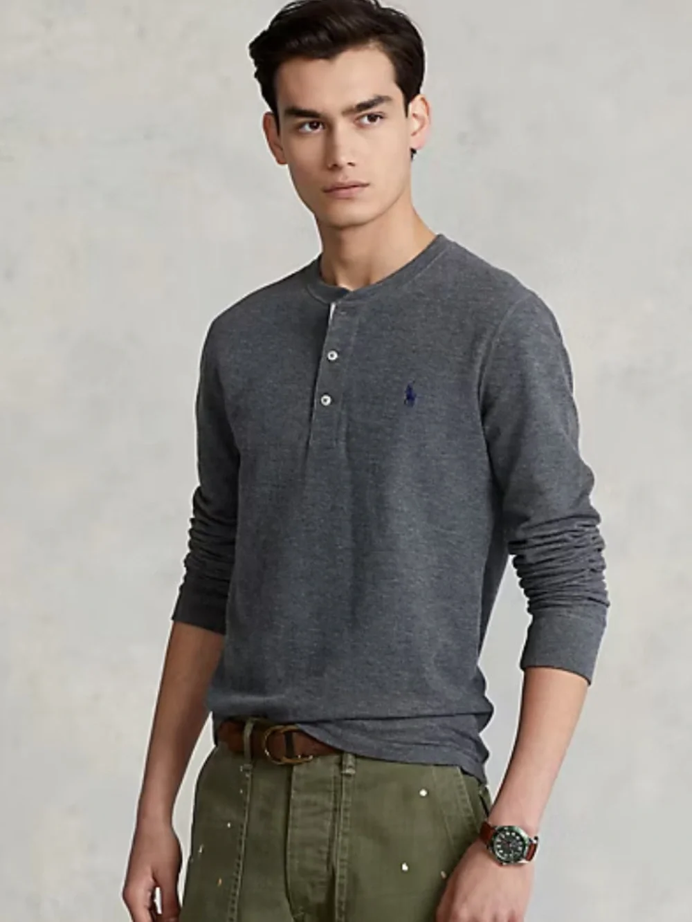 Polo Ralph Lauren Jacquard Gray Long-Sleeve Henley